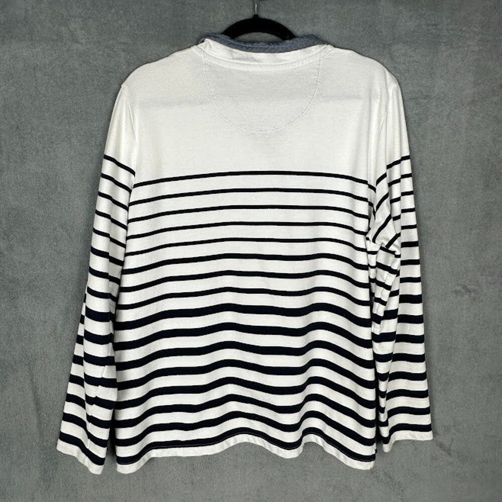LL Bean Sweater Womens Extra Large White Navy Striped Rugby Soft Cotton Preppy - Picture 6 of 12